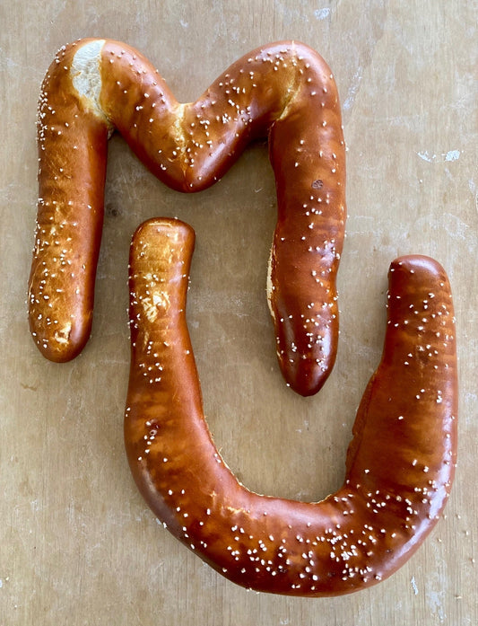 Large pretzel twists in the shape of "M" and "U"