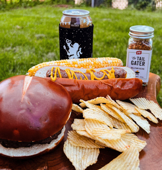 Milwaukee Pretzel Company hamburger buns and sausage buns featured at a tailgate cookout